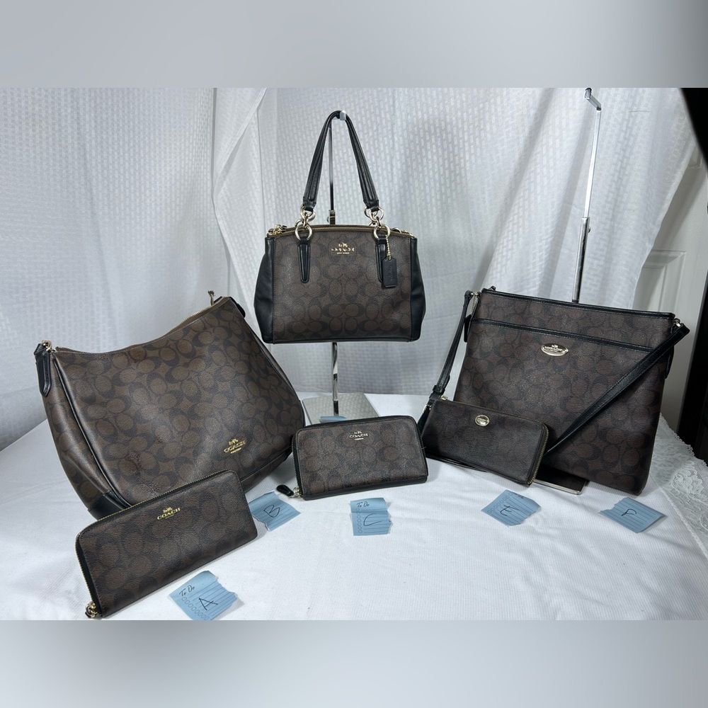 Coach Signature Monogram 6Pc Bag Wallet Bundle Lot